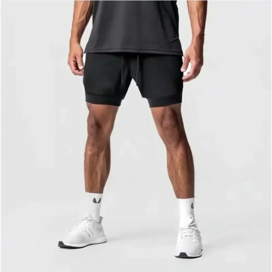 Demon Slayer Men's Double-layer Shorts Zenitsu Agatsuma Summer Japanese Anime Fake Two-piece Sports Fitness Quick-drying Shorts