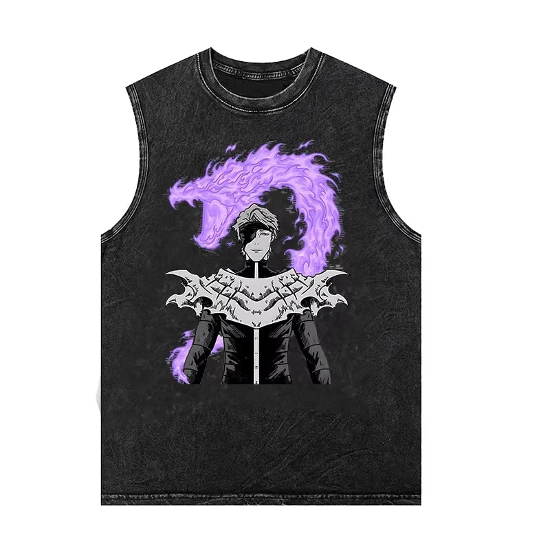 2026 New Summer Oversized Black Clover Asta Anti-Magic Demon Washed Sleeveless Tank Top, Vintage Distressed Anime Streetwear