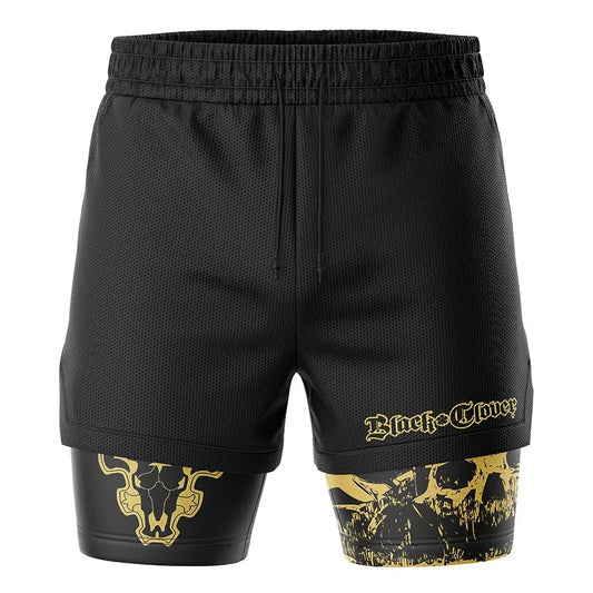Bandai Black Clover Black Bull Logo&Demon Skull Pattern Anime 2-in-1 Performance Men's Shorts Summer Quick-dry Soft Lightweight