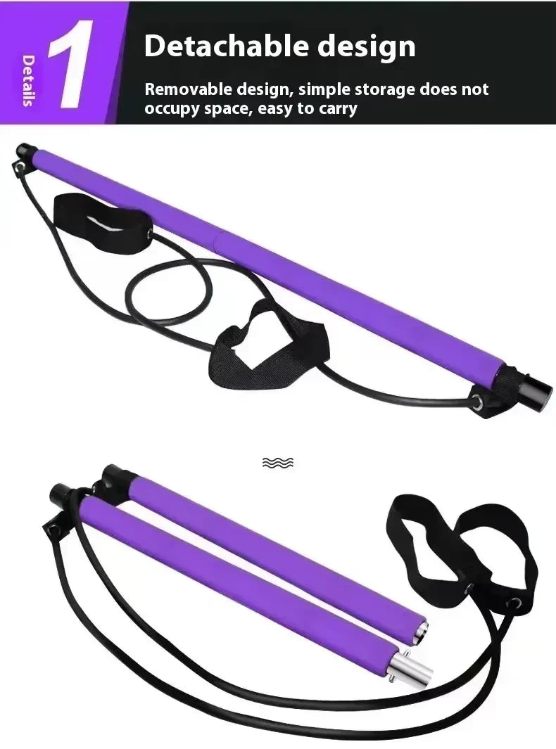 Multifunctional Pilates Bar Combination Fitness Bar Yoga Chest Expansion Tension Rope Back Trainer Elastic Rope Stretching Belt