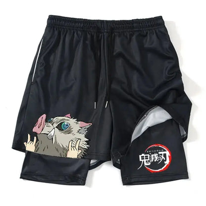 Demon Slayer Shorts Men's and Women's Summer Anime Peripheral Double Layer Beach Pants Loose Large Size Casual