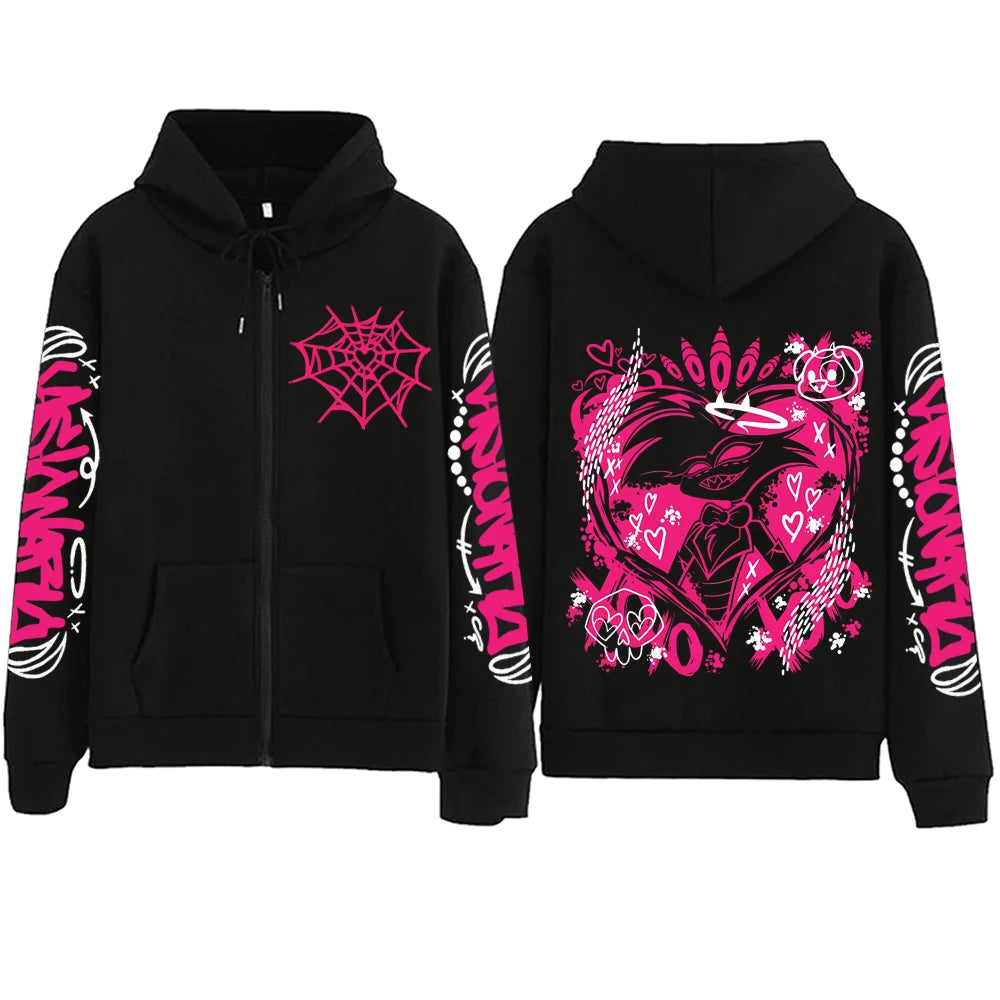 Anime Hazbin-Hotel Zipper Hoodie Man Woman Harajuku Pullover Tops Long Sleeve Streetwear Sweatshirt