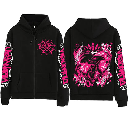 Anime Hazbin-Hotel Zipper Hoodie Man Woman Harajuku Pullover Tops Long Sleeve Streetwear Sweatshirt