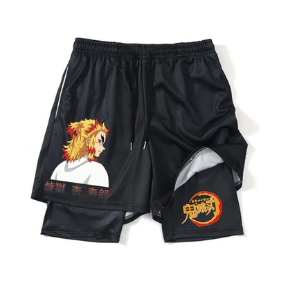 Demon Slayer Shorts Men's and Women's Summer Anime Peripheral Double Layer Beach Pants Loose Large Size Casual