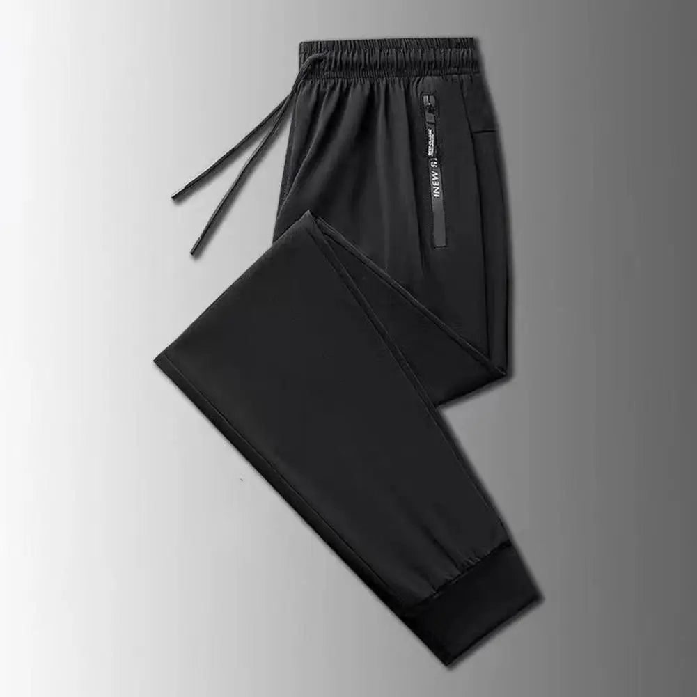 Jogging Trousers Elastic Waistband Drawstring Pocket Letter Print Pants Summer Ice Silk Thin Sport Fitness Sweatpants Streetwear