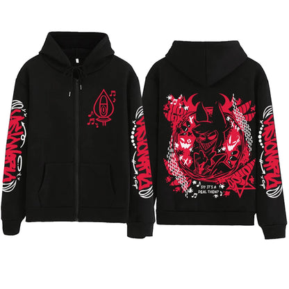 Anime Hazbin-Hotel Zipper Hoodie Man Woman Harajuku Pullover Tops Long Sleeve Streetwear Sweatshirt