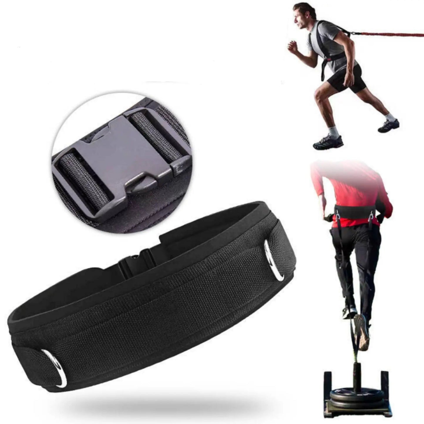 Waist Belt Neoprene Padded Gym Pulley Strap with Rings for Cable Machines Fitness Exercise Speed Agility Resistance Training