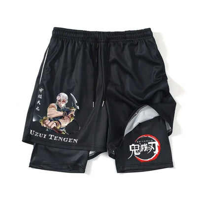 Demon Slayer Shorts Men's and Women's Summer Anime Peripheral Double Layer Beach Pants Loose Large Size Casual