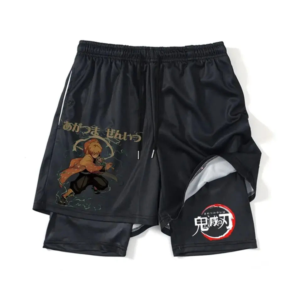 Demon Slayer Shorts Men's and Women's Summer Anime Peripheral Double Layer Beach Pants Loose Large Size Casual