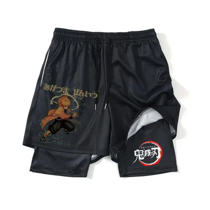 Demon Slayer Shorts Men's and Women's Summer Anime Peripheral Double Layer Beach Pants Loose Large Size Casual