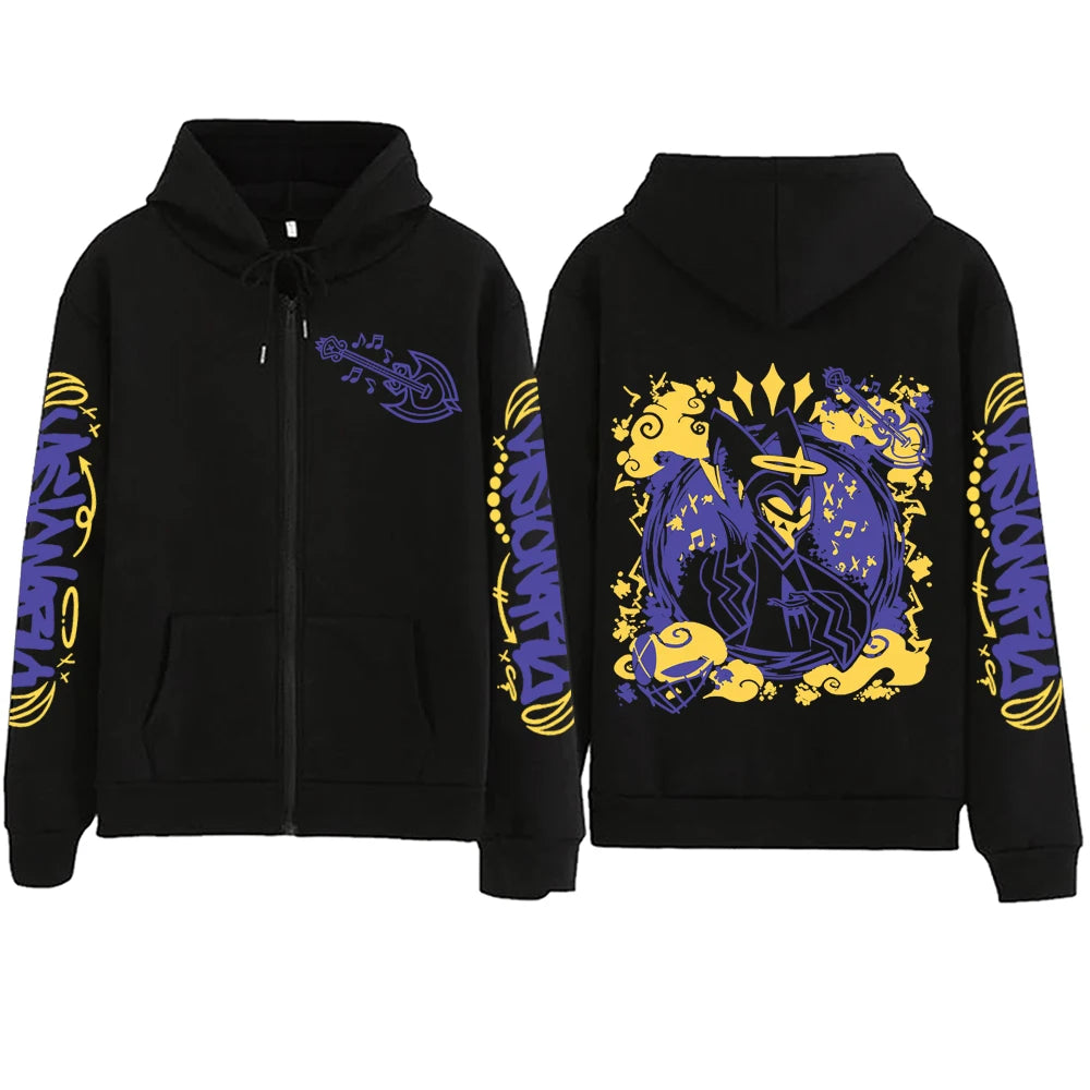Anime Hazbin-Hotel Zipper Hoodie Man Woman Harajuku Pullover Tops Long Sleeve Streetwear Sweatshirt