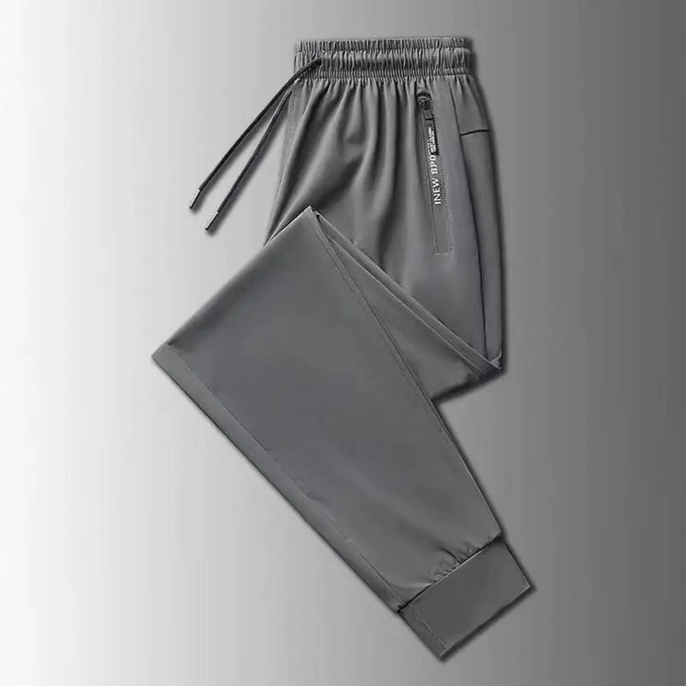Jogging Trousers Elastic Waistband Drawstring Pocket Letter Print Pants Summer Ice Silk Thin Sport Fitness Sweatpants Streetwear