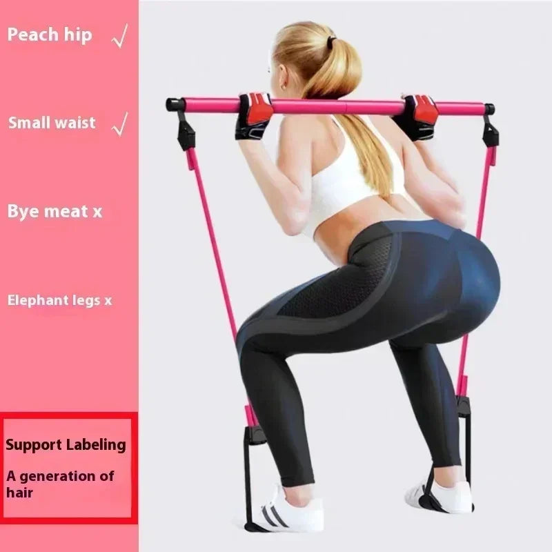 Multifunctional Pilates Bar Combination Fitness Bar Yoga Chest Expansion Tension Rope Back Trainer Elastic Rope Stretching Belt