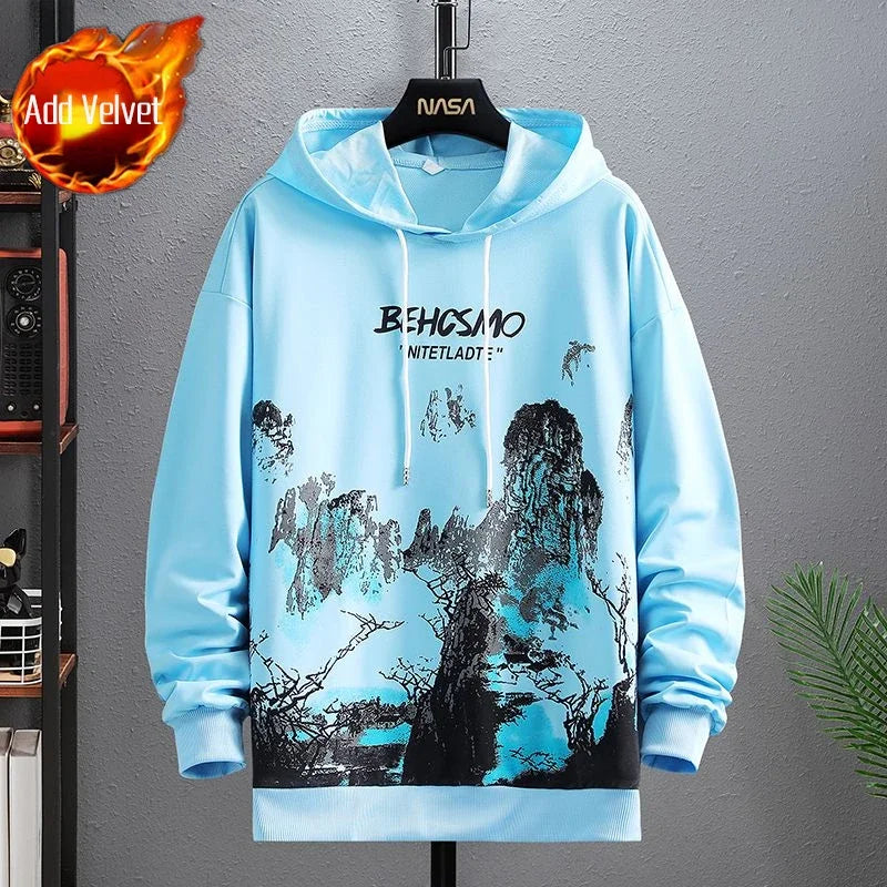 Sweatshirts for Man Hooded Anime White Men's Clothing Hip Hop Manga Hoodies Aesthetic Streetwear New in Pastel Color Cotton Emo