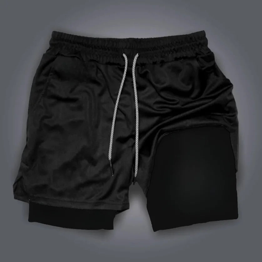 Demon Slayer Men's Double-layer Shorts Zenitsu Agatsuma Summer Japanese Anime Fake Two-piece Sports Fitness Quick-drying Shorts