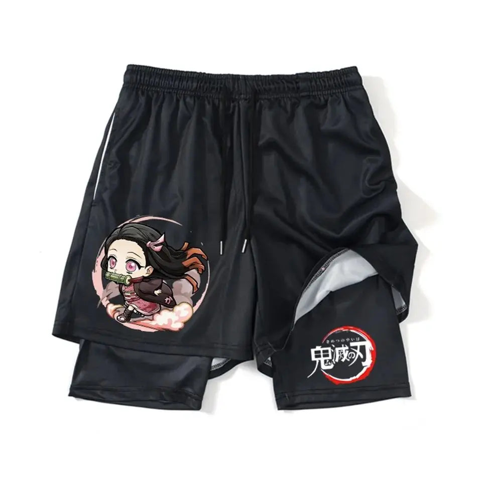 Demon Slayer Shorts Men's and Women's Summer Anime Peripheral Double Layer Beach Pants Loose Large Size Casual