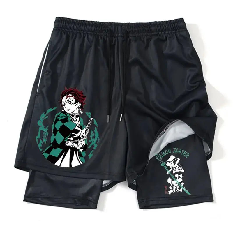 Demon Slayer Shorts Men's and Women's Summer Anime Peripheral Double Layer Beach Pants Loose Large Size Casual