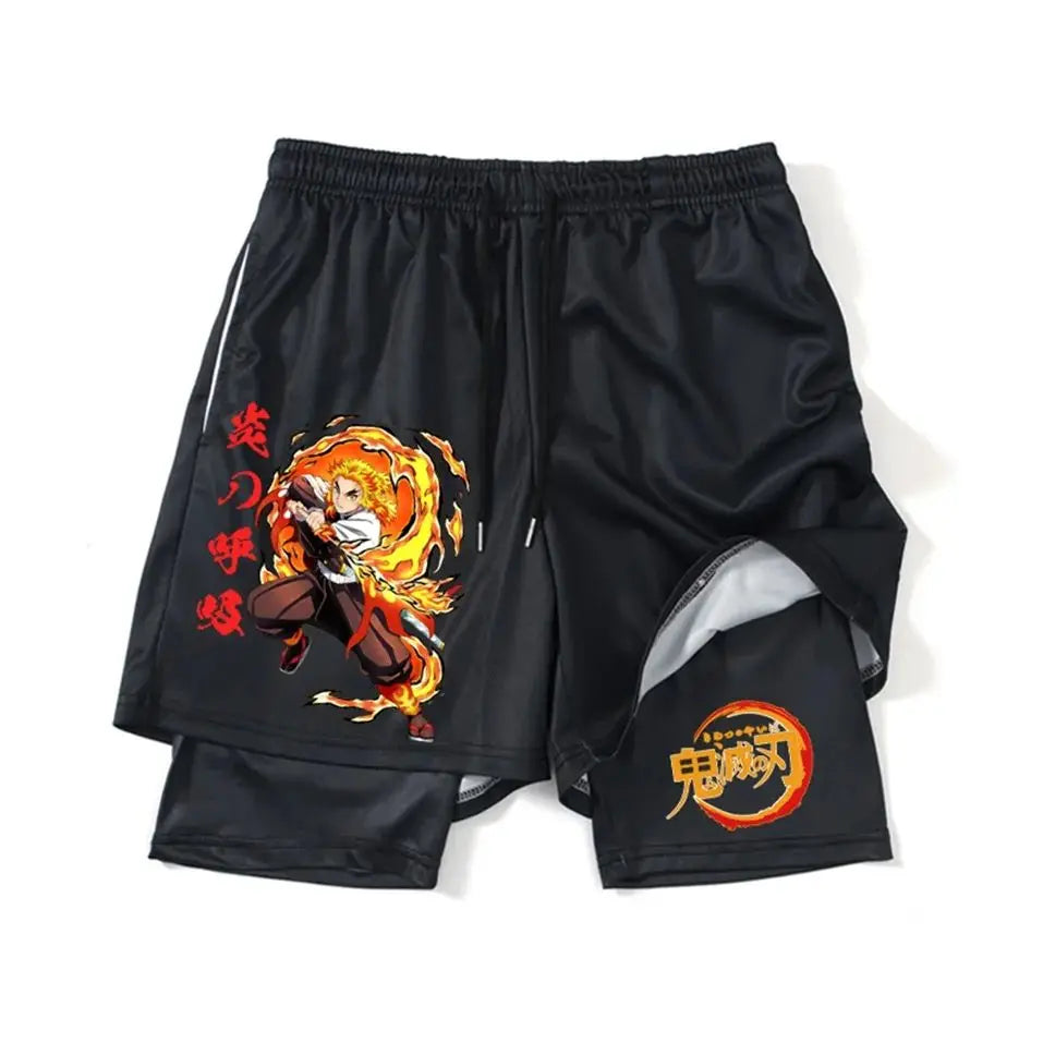 Demon Slayer Shorts Men's and Women's Summer Anime Peripheral Double Layer Beach Pants Loose Large Size Casual