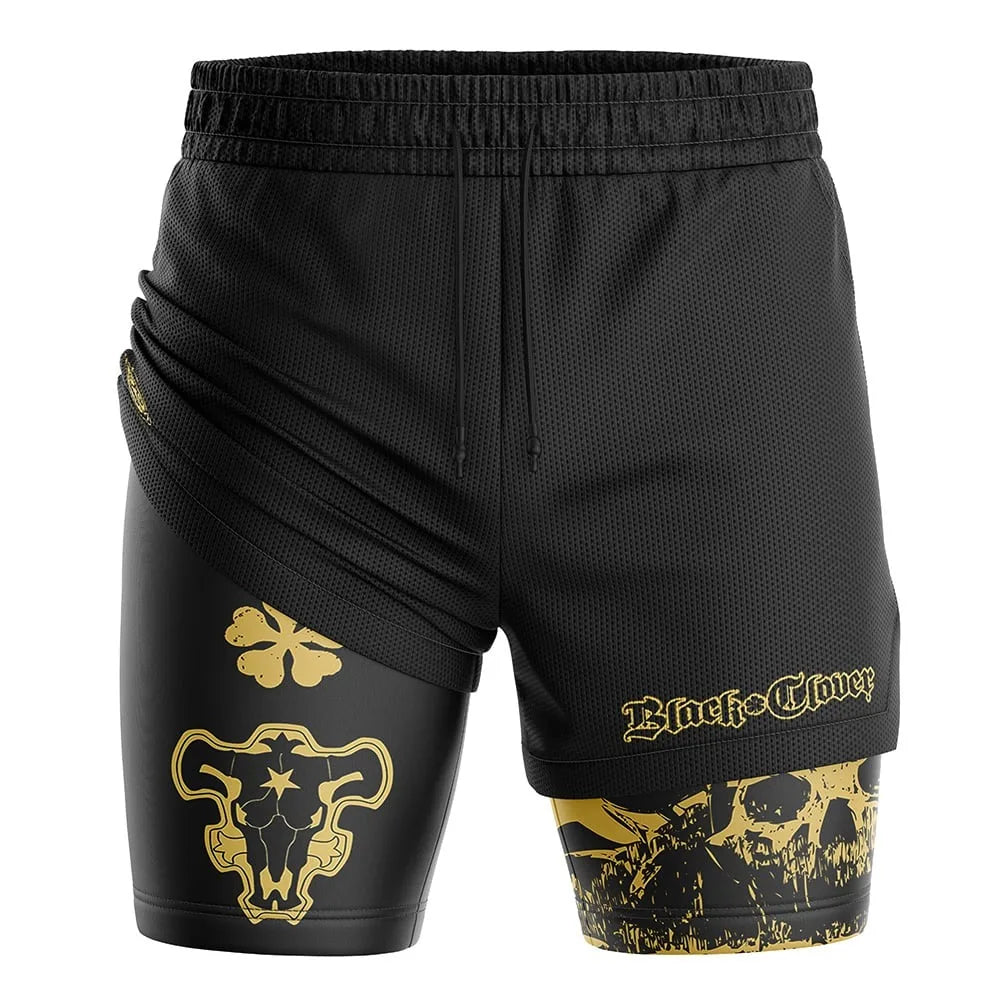 Bandai Black Clover Black Bull Logo&Demon Skull Pattern Anime 2-in-1 Performance Men's Shorts Summer Quick-dry Soft Lightweight
