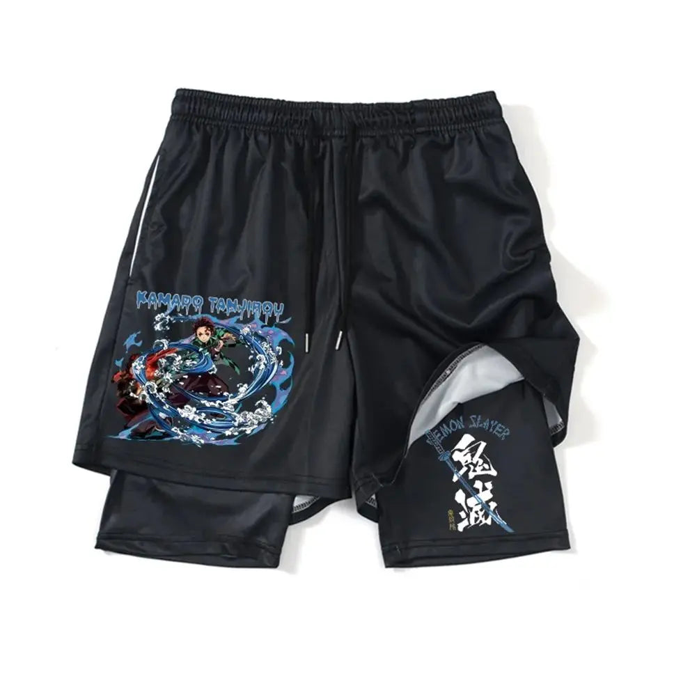 Demon Slayer Shorts Men's and Women's Summer Anime Peripheral Double Layer Beach Pants Loose Large Size Casual