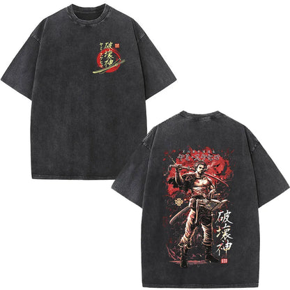 Washed Anime Black Clover Logo Graphic Print T-shirt Harajuku Summer Fashion Casual Cotton Oversized T-shirts Tops Streetwear