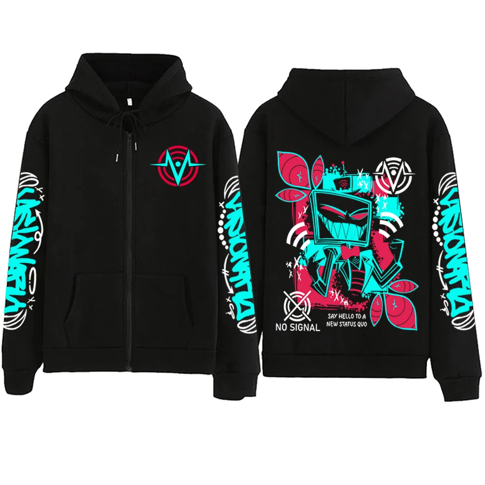 Anime Hazbin-Hotel Zipper Hoodie Man Woman Harajuku Pullover Tops Long Sleeve Streetwear Sweatshirt