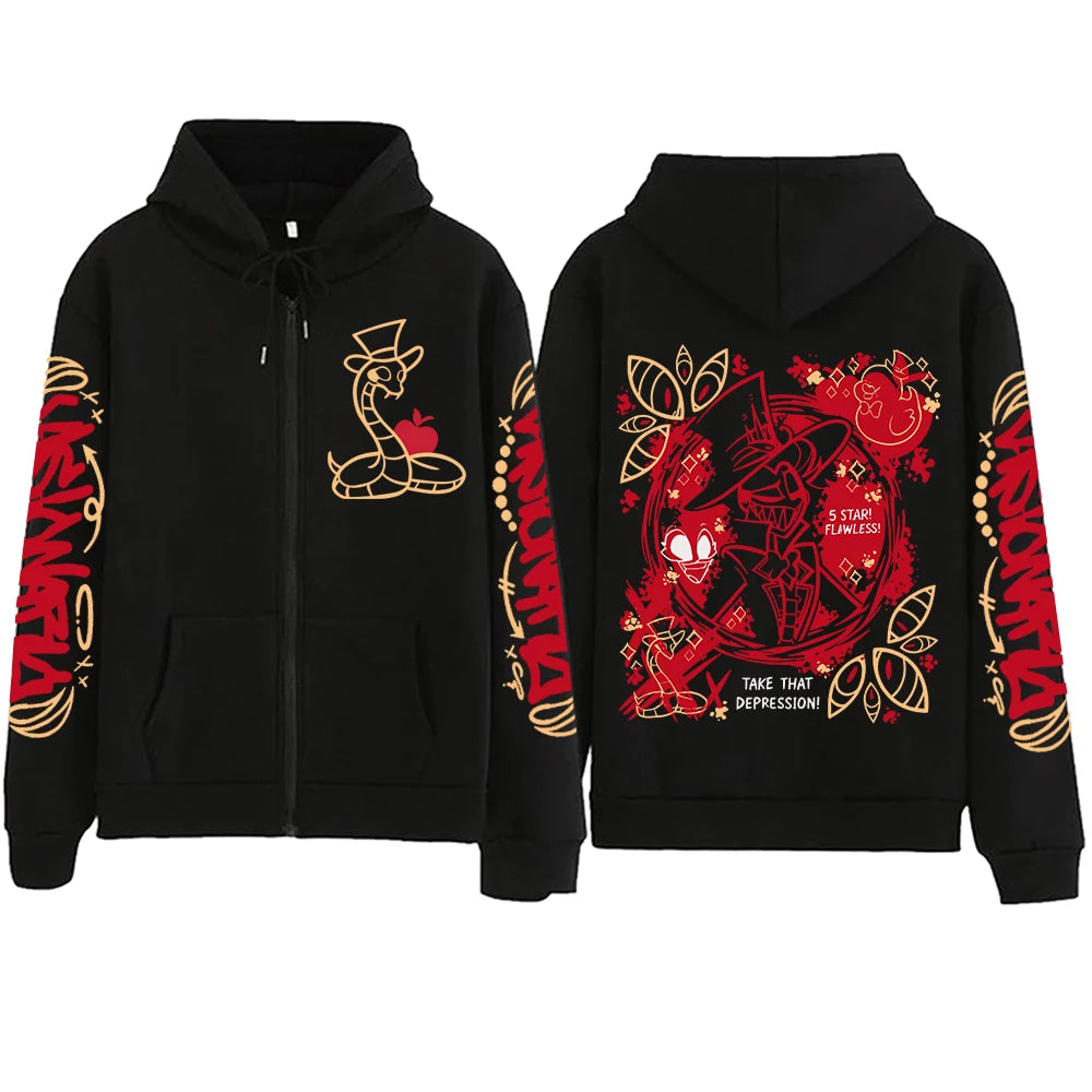 Anime Hazbin-Hotel Zipper Hoodie Man Woman Harajuku Pullover Tops Long Sleeve Streetwear Sweatshirt