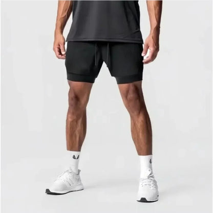 Demon Slayer Men's Double-layer Shorts Zenitsu Agatsuma Summer Japanese Anime Fake Two-piece Sports Fitness Quick-drying Shorts