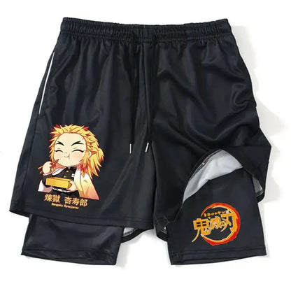 Demon Slayer Shorts Men's and Women's Summer Anime Peripheral Double Layer Beach Pants Loose Large Size Casual
