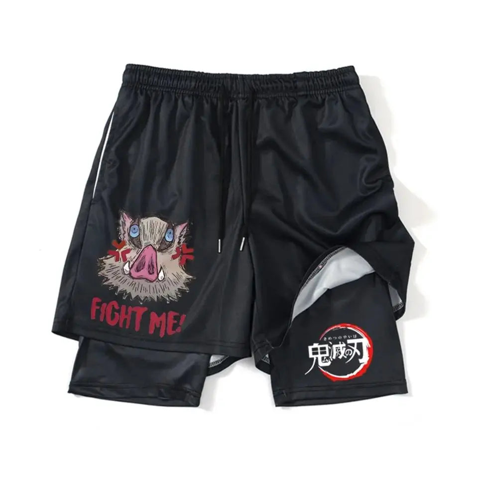 Demon Slayer Shorts Men's and Women's Summer Anime Peripheral Double Layer Beach Pants Loose Large Size Casual