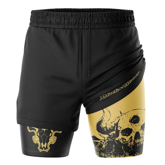 Bandai Black Clover Black Bull Logo&Demon Skull Pattern Anime 2-in-1 Performance Men's Shorts Summer Quick-dry Soft Lightweight