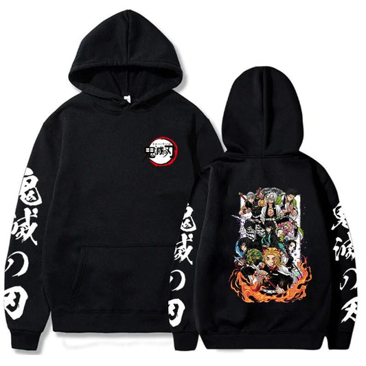 Trendy Hot Selling Demon Slayer Anime Jacket Pullover Black Sweatshirts Hoodie Cosplay Costum, Men's Hoodies