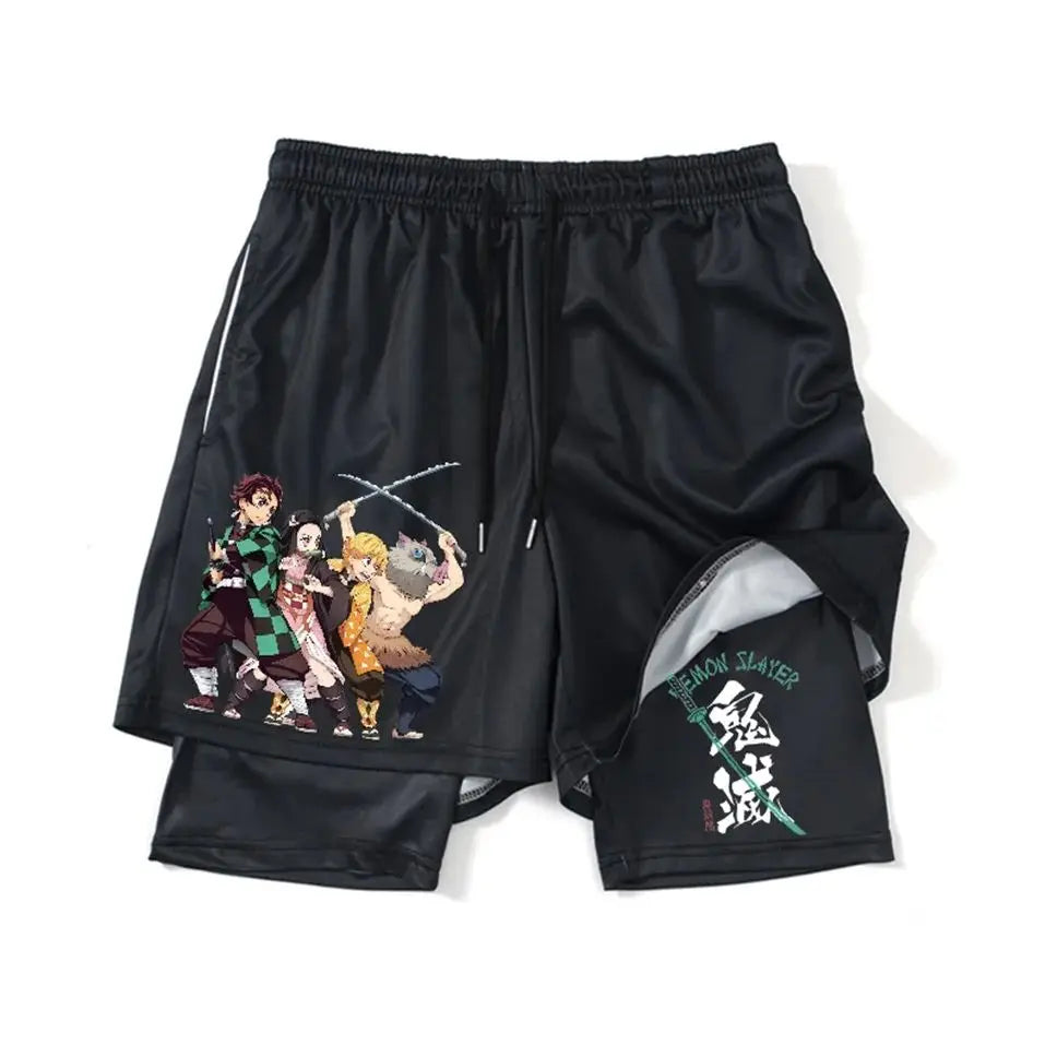 Demon Slayer Shorts Men's and Women's Summer Anime Peripheral Double Layer Beach Pants Loose Large Size Casual