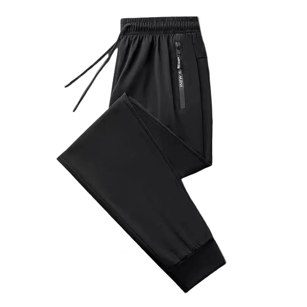 Jogging Trousers Elastic Waistband Drawstring Pocket Letter Print Pants Summer Ice Silk Thin Sport Fitness Sweatpants Streetwear