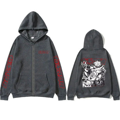 Anime Gachiakuta Rudo Graphic Merch Zipper Hoodie Men Women Casual Oversized Zip Up Jacket Male Cartoon Manga Zip Up Sweatshirt
