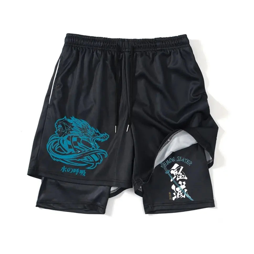 Demon Slayer Shorts Men's and Women's Summer Anime Peripheral Double Layer Beach Pants Loose Large Size Casual
