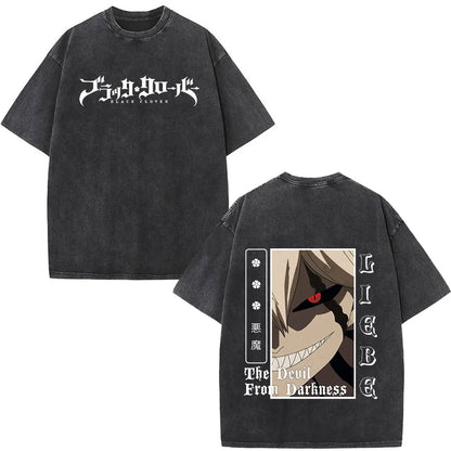 Washed Anime Black Clover Logo Graphic Print T-shirt Harajuku Summer Fashion Casual Cotton Oversized T-shirts Tops Streetwear