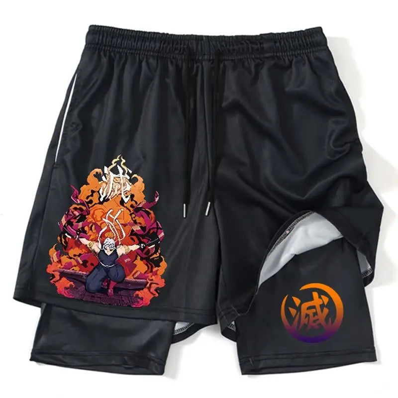 Demon Slayer Shorts Men's and Women's Summer Anime Peripheral Double Layer Beach Pants Loose Large Size Casual