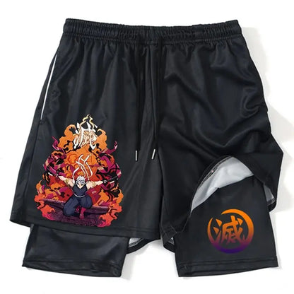 Demon Slayer Shorts Men's and Women's Summer Anime Peripheral Double Layer Beach Pants Loose Large Size Casual