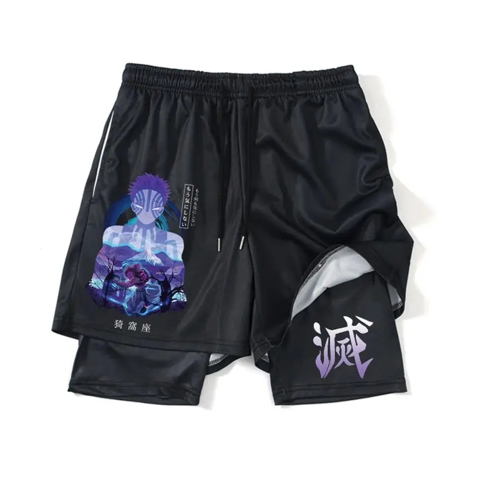Demon Slayer Shorts Men's and Women's Summer Anime Peripheral Double Layer Beach Pants Loose Large Size Casual