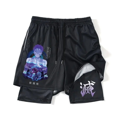 Demon Slayer Shorts Men's and Women's Summer Anime Peripheral Double Layer Beach Pants Loose Large Size Casual