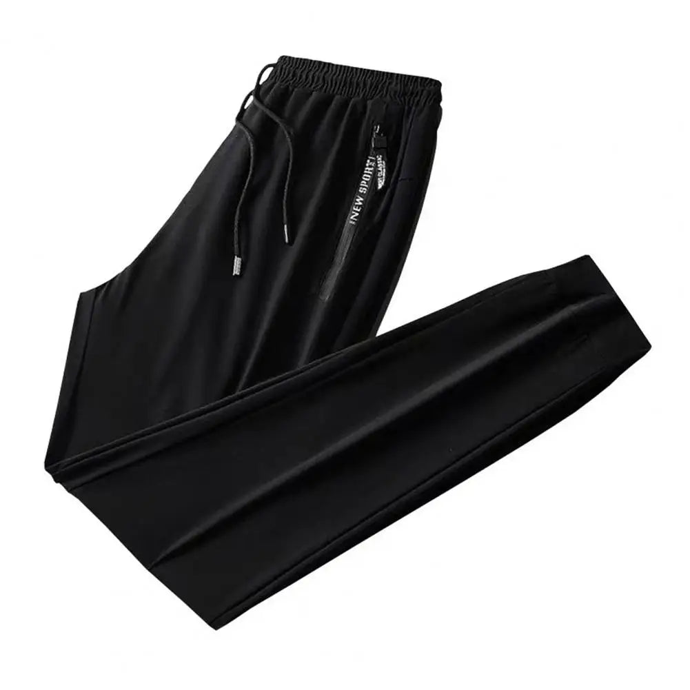 Jogging Trousers Elastic Waistband Drawstring Pocket Letter Print Pants Summer Ice Silk Thin Sport Fitness Sweatpants Streetwear