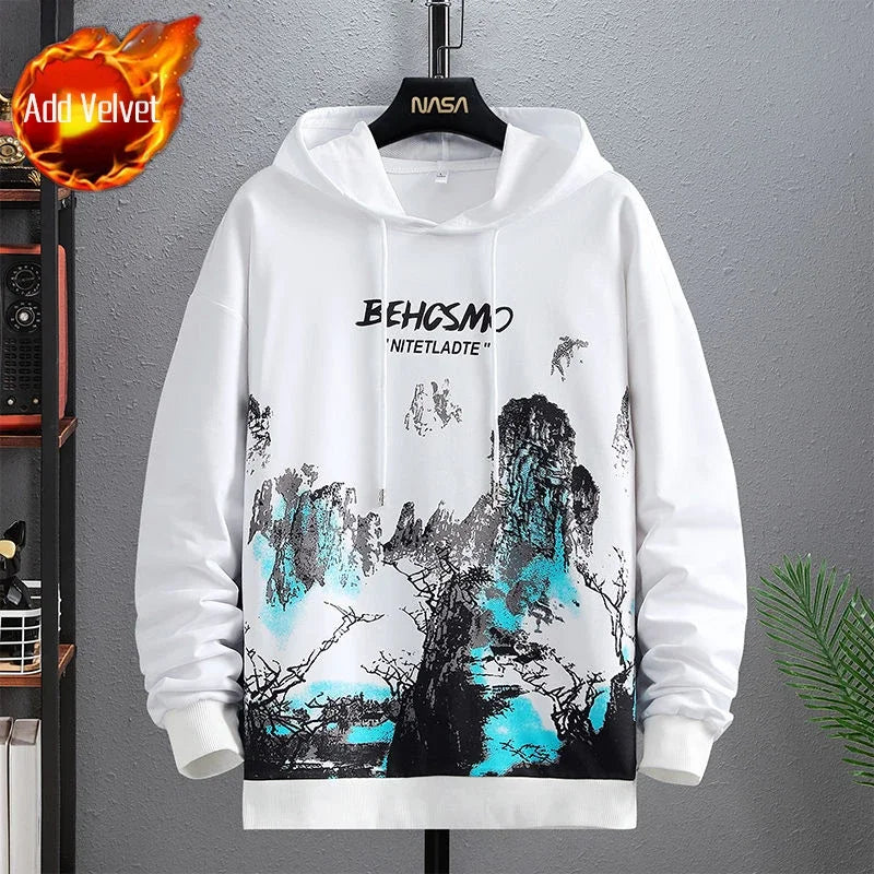 Sweatshirts for Man Hooded Anime White Men's Clothing Hip Hop Manga Hoodies Aesthetic Streetwear New in Pastel Color Cotton Emo