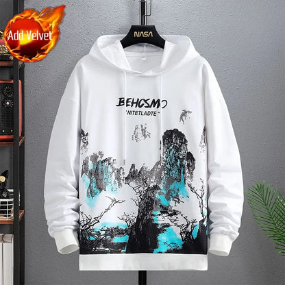Sweatshirts for Man Hooded Anime White Men's Clothing Hip Hop Manga Hoodies Aesthetic Streetwear New in Pastel Color Cotton Emo