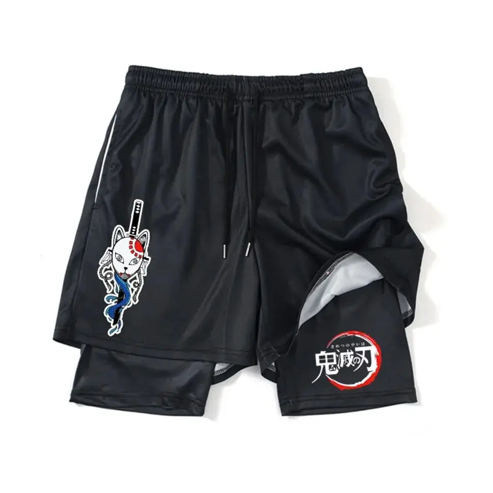 Demon Slayer Shorts Men's and Women's Summer Anime Peripheral Double Layer Beach Pants Loose Large Size Casual