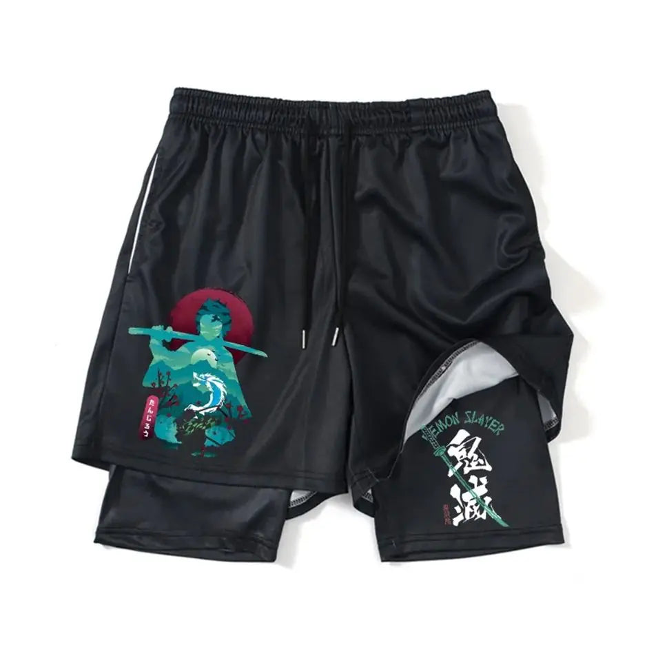 Demon Slayer Shorts Men's and Women's Summer Anime Peripheral Double Layer Beach Pants Loose Large Size Casual