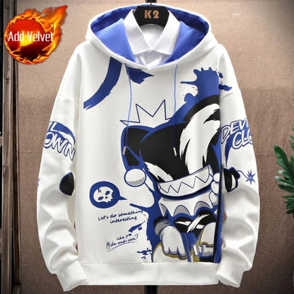 Sweatshirts for Man Hooded Anime White Men's Clothing Hip Hop Manga Hoodies Aesthetic Streetwear New in Pastel Color Cotton Emo