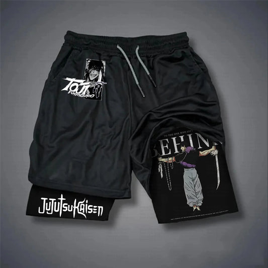 Jujutsu Kaisen White Shorts Men 2025 Summer Anime Pants Sukuna Fushiguro Design Pink Hair Character Japanese Text Print Riyomen