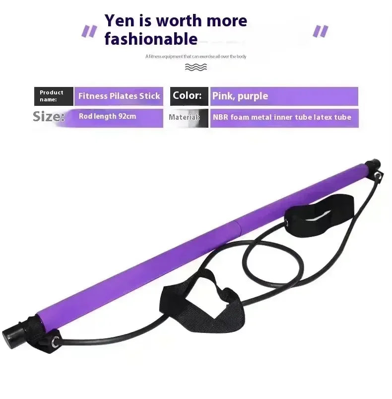 Multifunctional Pilates Bar Combination Fitness Bar Yoga Chest Expansion Tension Rope Back Trainer Elastic Rope Stretching Belt