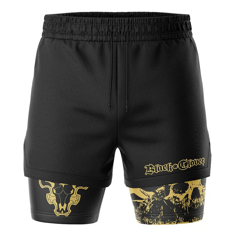 Bandai Black Clover Black Bull Logo&Demon Skull Pattern Anime 2-in-1 Performance Men's Shorts Summer Quick-dry Soft Lightweight